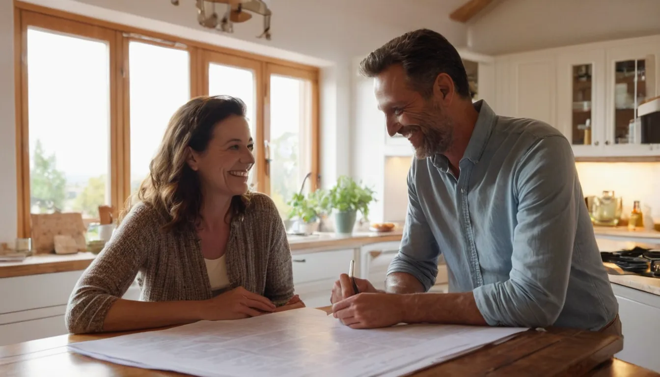 A provider reviewing a written estimate with a homeowner at a kitchen table